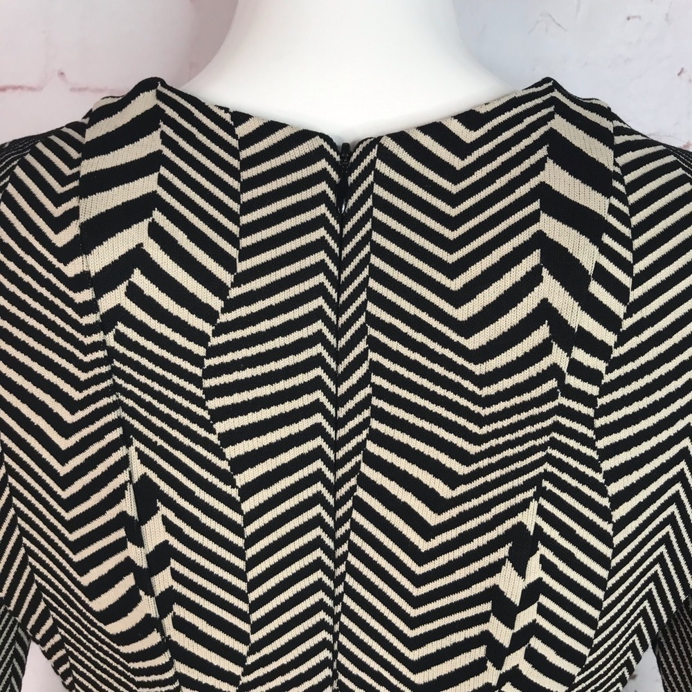 NICOLE MILLER Atelier Chevron Cream & Black Knit A-Line Skater Dress Petite - Picture 12 of 15